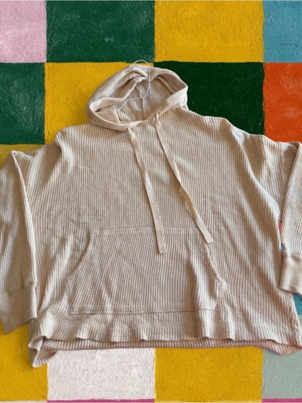 Style & Co. Cream Waffle-Knit Hoodie Sweater